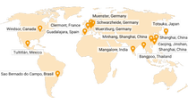 World map with production sites World map with production sites