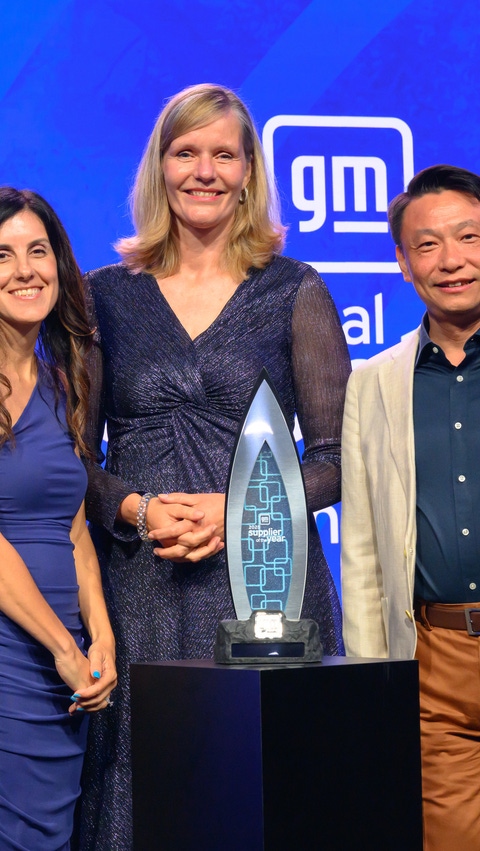 Left to right, Jeff Jones (Managing Director and Vice President of Global Automotive OEM Coatings, BASF Coatings), Sarah Kenny (Director Global Key Account Management, BASF Coatings); Uta Holzenkamp (President BASF Coatings); Patrick Zhao (Senior Vice President, Global Automotive OEM Coatings, BASF Coatings); and Sham Kunjur (Executive Director Purchasing, General Motors).
Photo: GM