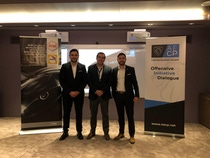 From left to right/ de gauche à droite: Geoffrey Gustin, Global Strategic Account Manager, BASF Automotive Refinish Coatings Solutions; André Figueiredo, President of AECP; Thibault Lebert, General Secretary of AECP.