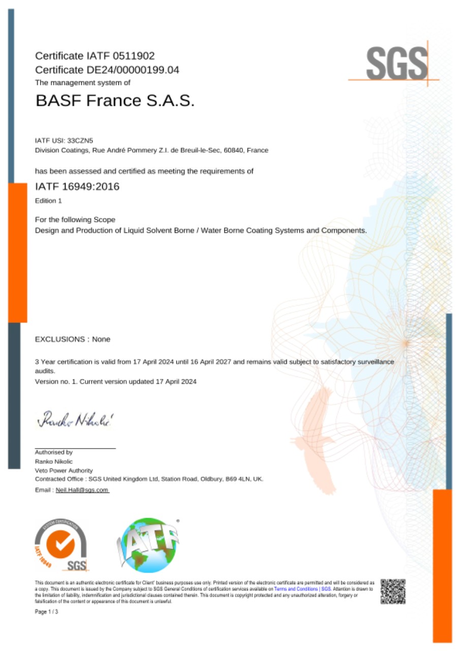 IATF Certificate 16949:2106
