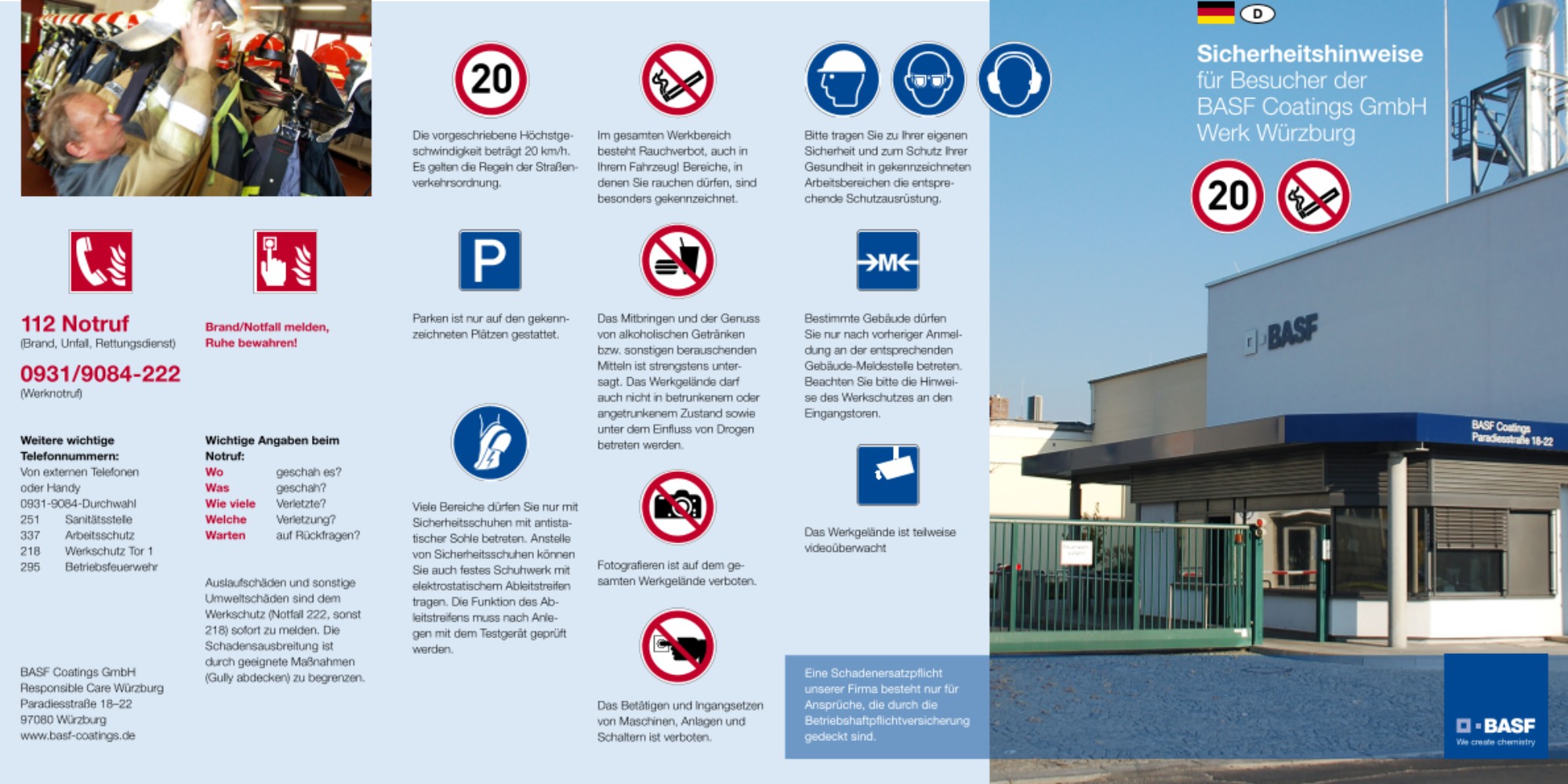 Sicherheitshinweise für Besucher am Standort Würzburg